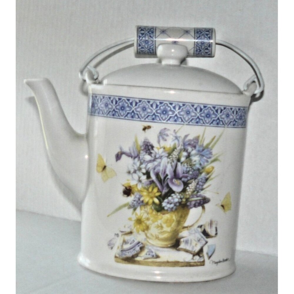 Marjolein Bastin Floral Watercan Teapot Hallmark Natures Sketchbook Vtg Cottage